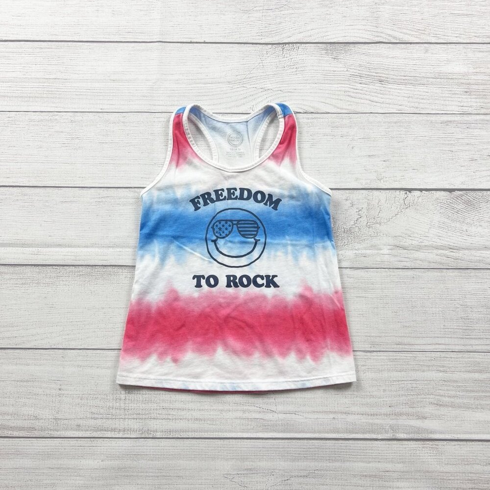 Wonder Nation Girls Tank Top Red White Blue Tie Dye Freedom To Rock XS 4-5